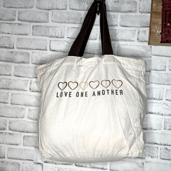 ‘Love One Another’ Hearts Canvas Tote Bag - Picture 1 of 4